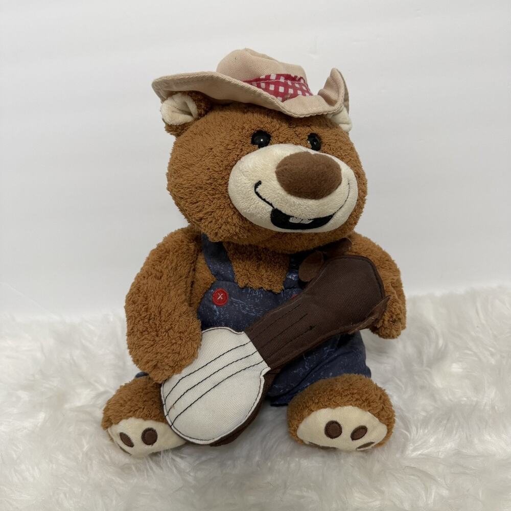 Goffa Plush Singing Bear With Banjo “Cotton Eye Joe” Country Bear Overalls Works